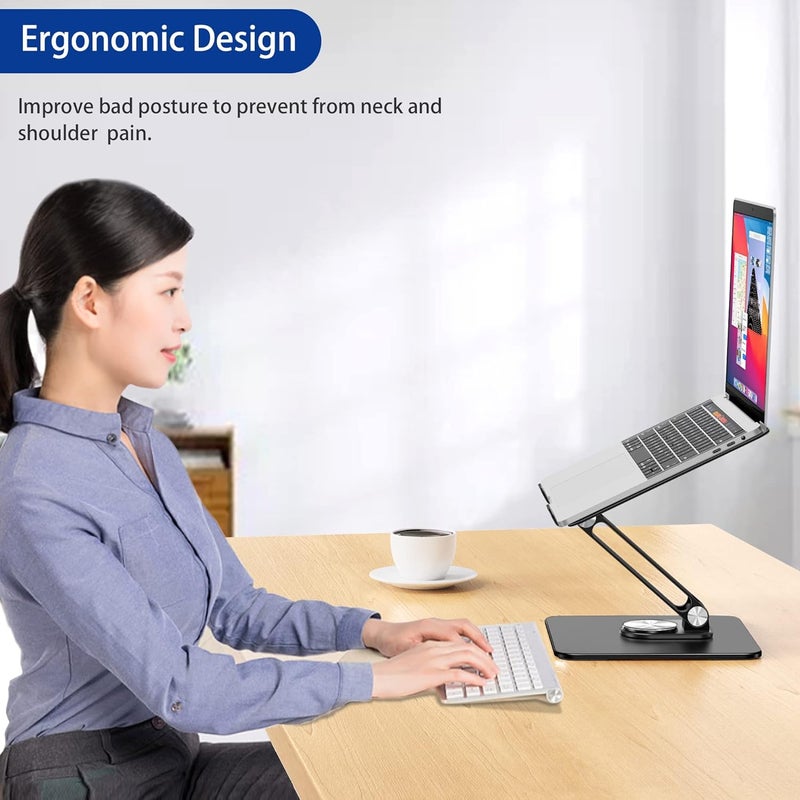 BESIGN LSX7 Laptop Stand with 360 Rotating Base, Ergonomic Adjustable Notebook Riser Holder Compatible with Air, Pro, Dell, HP, Lenovo More 10-15.6" Laptops (Black) - Image 4